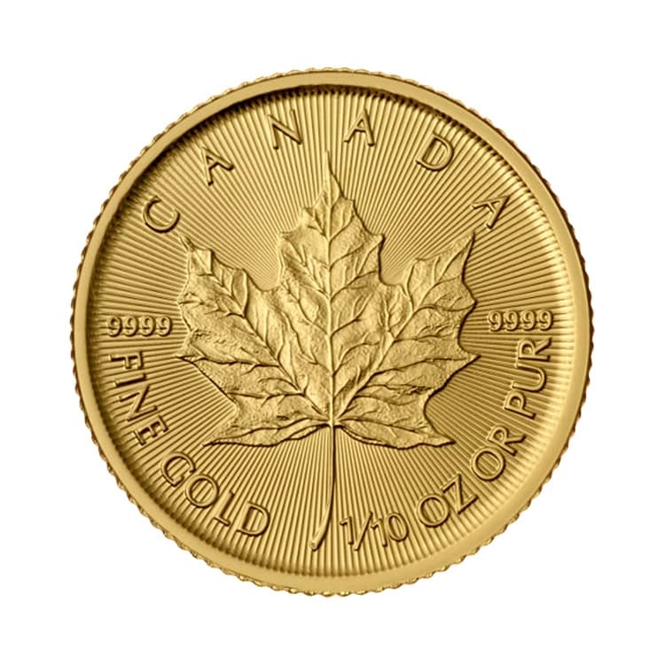 Gouden Maple Leaf 1/10 troy ounce, voorzijde met esdoornblad